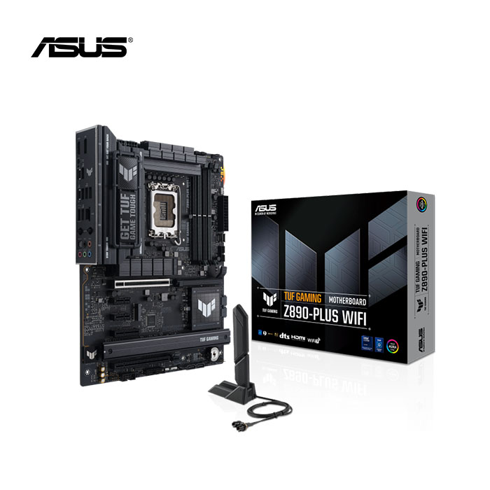 Placa madre ASUS TUF Z890-PLUS WiFi con diseño ATX, iluminación discreta y certificación militar para durabilidad extrema