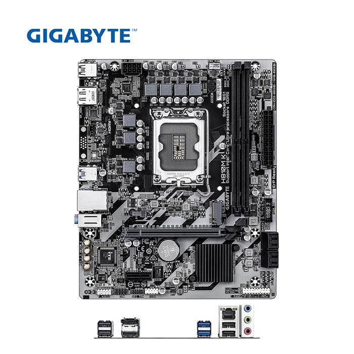 Placa madre Gigabyte H810M-K con socket LGA1851, compatible con procesadores Intel Core Ultra, memoria DDR5 hasta 6400 MHz, chipset Intel H810, diseño compacto micro ATX ideal para sistemas eficientes y actualizados.