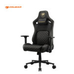 Silla gamer Cougar Defensor Gray F con soporte lumbar PushBack, reposabrazos 4D plegables y almohada cervical magnética, tapizado en tela gris elegante para máximo confort y estilo