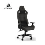 Silla gamer Corsair T3 Rush Fabric Carbon con diseño ergonómico inspirado en autos de carrera, tapizado en tela suave y transpirable gris carbón, respaldo reclinable hasta 160°, reposabrazos 4D y soporte lumbar de espuma viscoelástica para máximo confort.